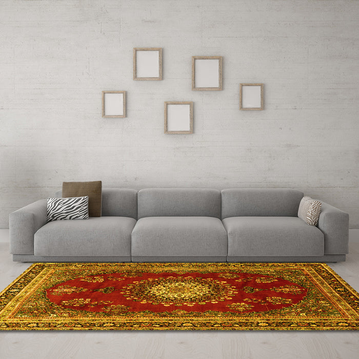 Machine Washable Persian Yellow Traditional Rug in a Living Room, wshtr1395yw