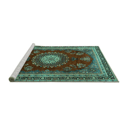 Sideview of Machine Washable Persian Turquoise Traditional Area Rugs, wshtr1395turq