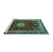 Sideview of Machine Washable Persian Turquoise Traditional Area Rugs, wshtr1395turq