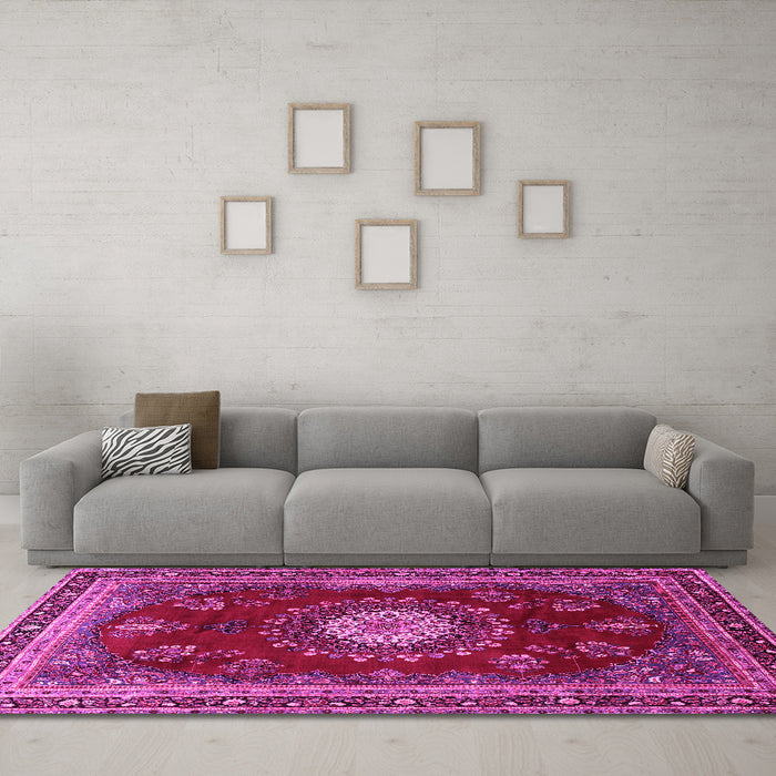 Machine Washable Persian Pink Traditional Rug in a Living Room, wshtr1395pnk