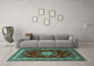 Machine Washable Persian Turquoise Traditional Area Rugs in a Living Room,, wshtr1395turq