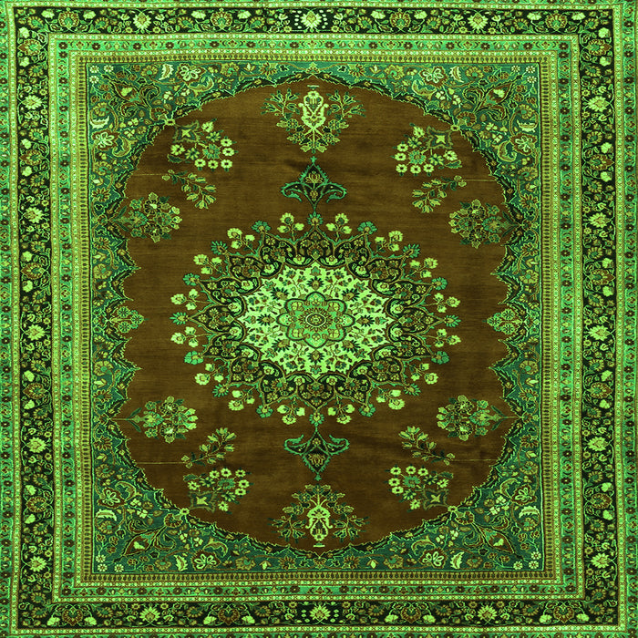 Round Machine Washable Persian Green Traditional Area Rugs, wshtr1395grn