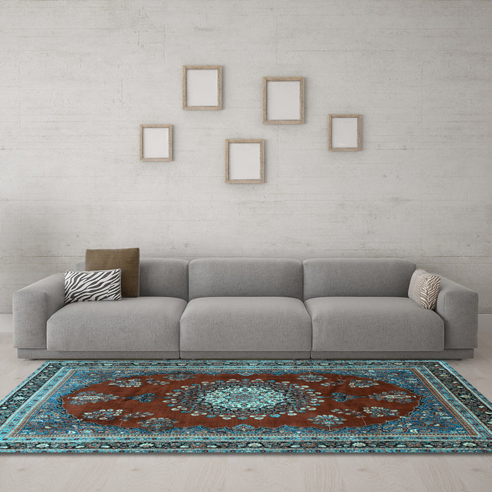 Machine Washable Persian Light Blue Traditional Rug in a Living Room, wshtr1395lblu