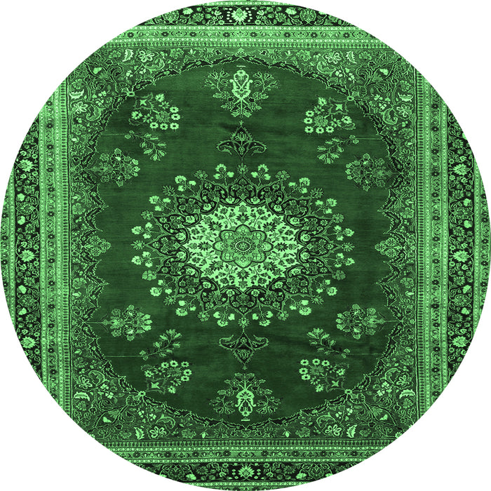Round Machine Washable Persian Emerald Green Traditional Area Rugs, wshtr1395emgrn