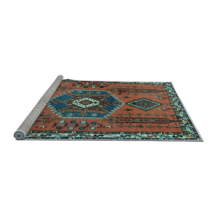 Sideview of Machine Washable Persian Light Blue Traditional Rug, wshtr1396lblu