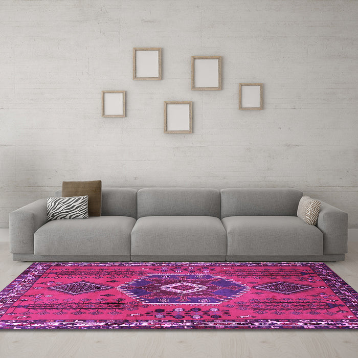Machine Washable Persian Purple Traditional Area Rugs in a Living Room, wshtr1396pur
