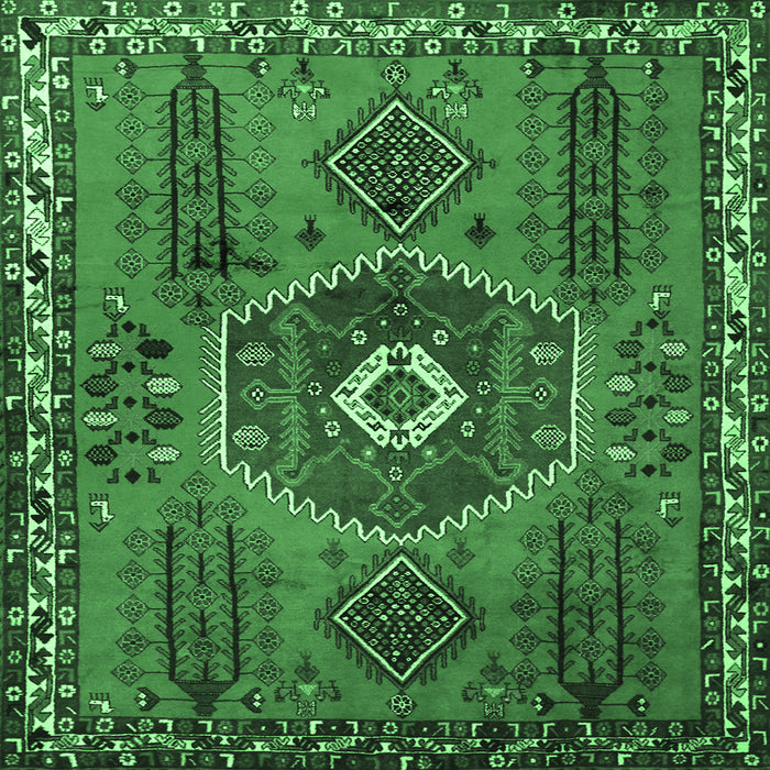 Square Machine Washable Persian Emerald Green Traditional Area Rugs, wshtr1396emgrn