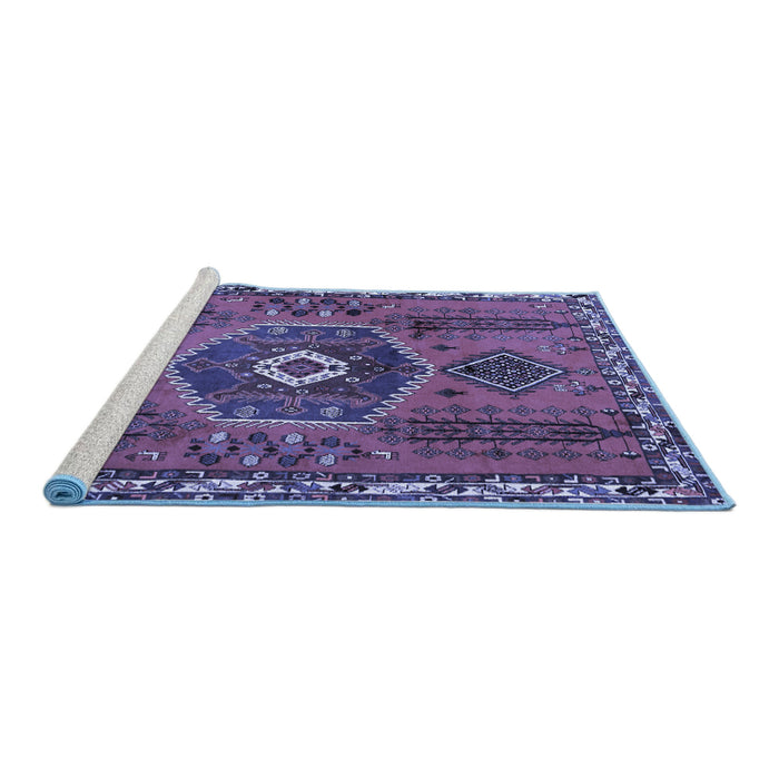 Sideview of Machine Washable Persian Blue Traditional Rug, wshtr1396blu