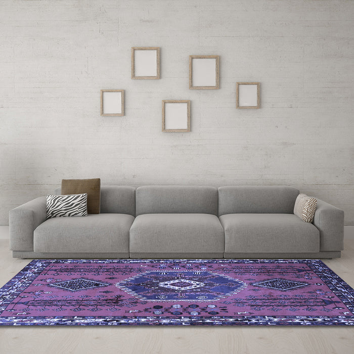 Machine Washable Persian Blue Traditional Rug in a Living Room, wshtr1396blu