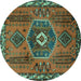 Round Persian Turquoise Traditional Rug, tr1396turq