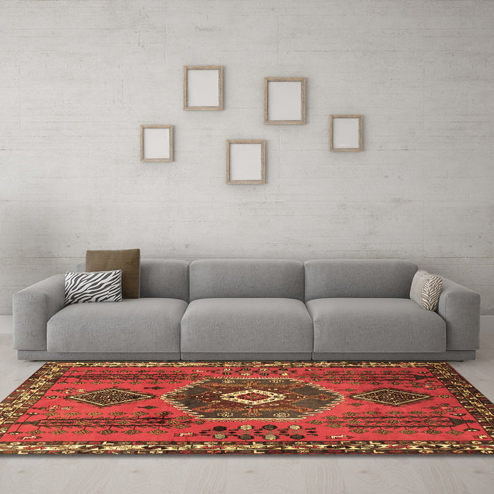 Machine Washable Persian Brown Traditional Rug in a Living Room,, wshtr1396brn