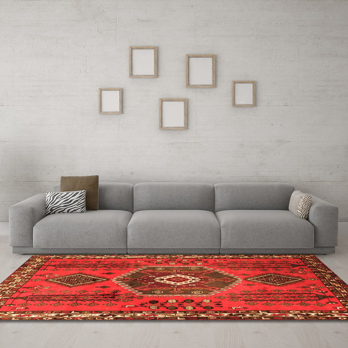 Machine Washable Persian Orange Traditional Area Rugs in a Living Room, wshtr1396org