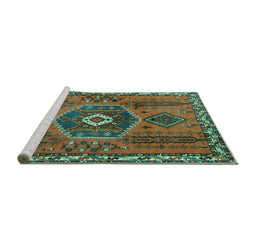 Sideview of Machine Washable Persian Turquoise Traditional Area Rugs, wshtr1396turq