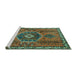 Sideview of Machine Washable Persian Turquoise Traditional Area Rugs, wshtr1396turq