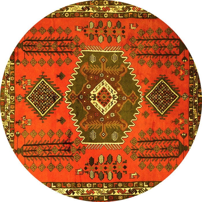 Round Machine Washable Persian Yellow Traditional Rug, wshtr1396yw
