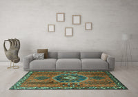 Machine Washable Persian Turquoise Traditional Rug, wshtr1396turq