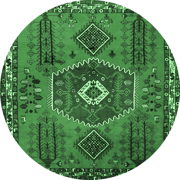 Round Persian Emerald Green Traditional Rug, tr1396emgrn