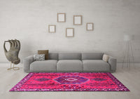 Machine Washable Persian Pink Traditional Rug, wshtr1396pnk