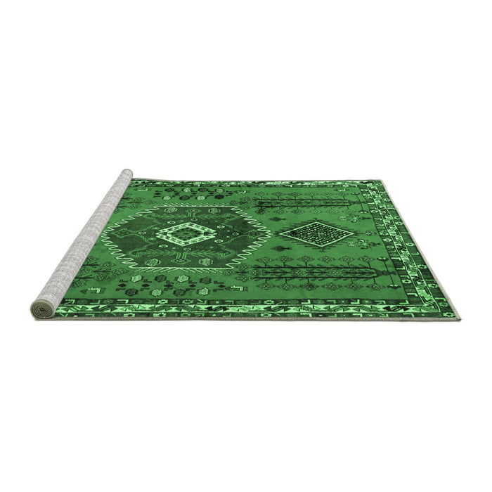 Sideview of Machine Washable Persian Emerald Green Traditional Area Rugs, wshtr1396emgrn
