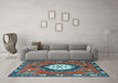 Machine Washable Medallion Light Blue Traditional Rug in a Living Room, wshtr1397lblu