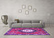 Machine Washable Medallion Purple Traditional Area Rugs in a Living Room, wshtr1397pur