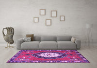 Machine Washable Medallion Purple Traditional Rug, wshtr1397pur