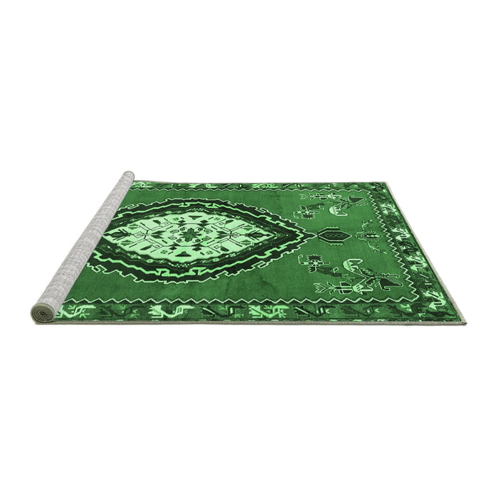 Sideview of Machine Washable Medallion Emerald Green Traditional Area Rugs, wshtr1397emgrn