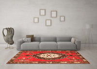 Machine Washable Medallion Orange Traditional Rug, wshtr1397org