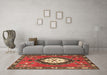 Machine Washable Medallion Brown Traditional Rug in a Living Room,, wshtr1397brn