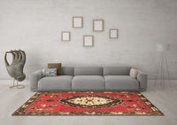 Machine Washable Medallion Brown Traditional Rug, wshtr1397brn