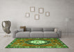 Machine Washable Medallion Green Traditional Area Rugs in a Living Room,, wshtr1397grn