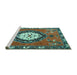 Sideview of Machine Washable Medallion Turquoise Traditional Area Rugs, wshtr1397turq