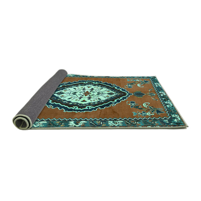 Sideview of Medallion Turquoise Traditional Rug, tr1397turq