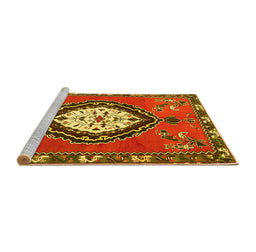 Sideview of Machine Washable Medallion Yellow Traditional Rug, wshtr1397yw