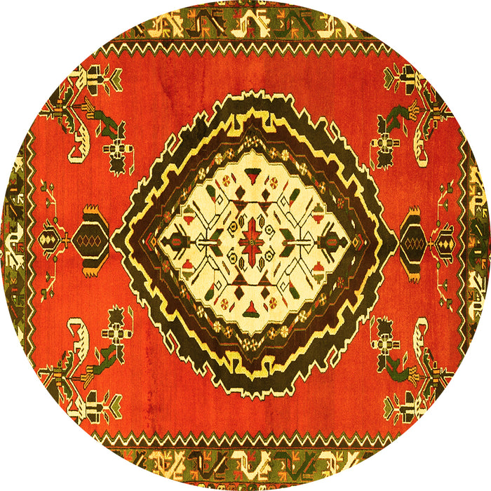 Round Medallion Yellow Traditional Rug, tr1397yw