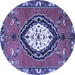 Round Machine Washable Medallion Blue Traditional Rug, wshtr1397blu