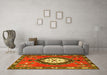 Machine Washable Medallion Yellow Traditional Rug in a Living Room, wshtr1397yw