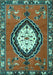 Machine Washable Medallion Turquoise Traditional Area Rugs, wshtr1397turq