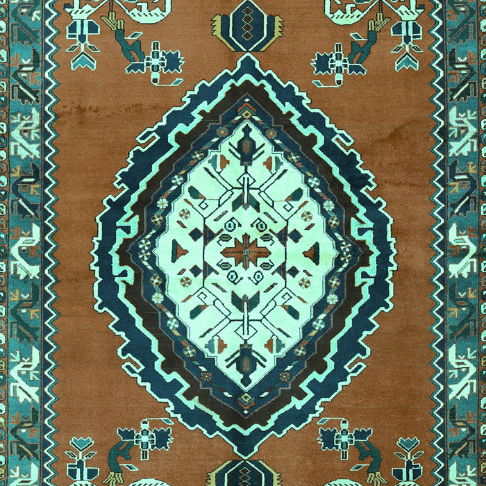 Machine Washable Medallion Turquoise Traditional Area Rugs, wshtr1397turq