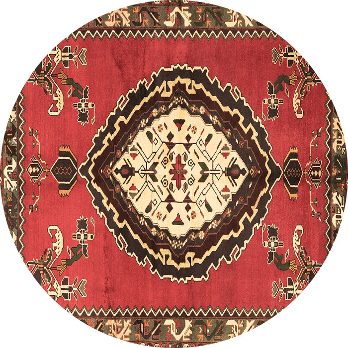 Round Machine Washable Medallion Brown Traditional Rug, wshtr1397brn