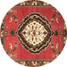 Round Machine Washable Medallion Brown Traditional Rug, wshtr1397brn