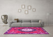 Machine Washable Medallion Pink Traditional Rug in a Living Room, wshtr1397pnk