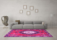 Machine Washable Medallion Pink Traditional Rug, wshtr1397pnk