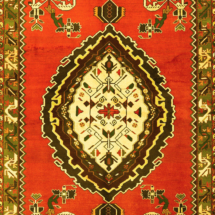 Machine Washable Medallion Yellow Traditional Rug, wshtr1397yw