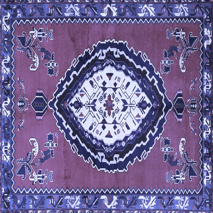Square Machine Washable Medallion Blue Traditional Rug, wshtr1397blu
