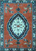 Machine Washable Medallion Light Blue Traditional Rug, wshtr1397lblu