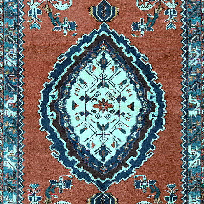 Machine Washable Medallion Light Blue Traditional Rug, wshtr1397lblu