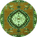 Square Medallion Green Traditional Rug, tr1397grn