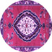 Round Machine Washable Medallion Purple Traditional Area Rugs, wshtr1397pur