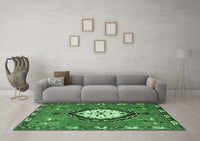 Machine Washable Medallion Emerald Green Traditional Rug, wshtr1397emgrn